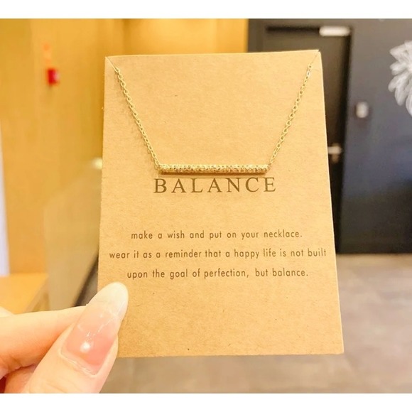 NEW Balance Bar Necklace‎ Gold Minimalist Pendant Delicate Chain Jewelry Gift - Picture 2 of 14